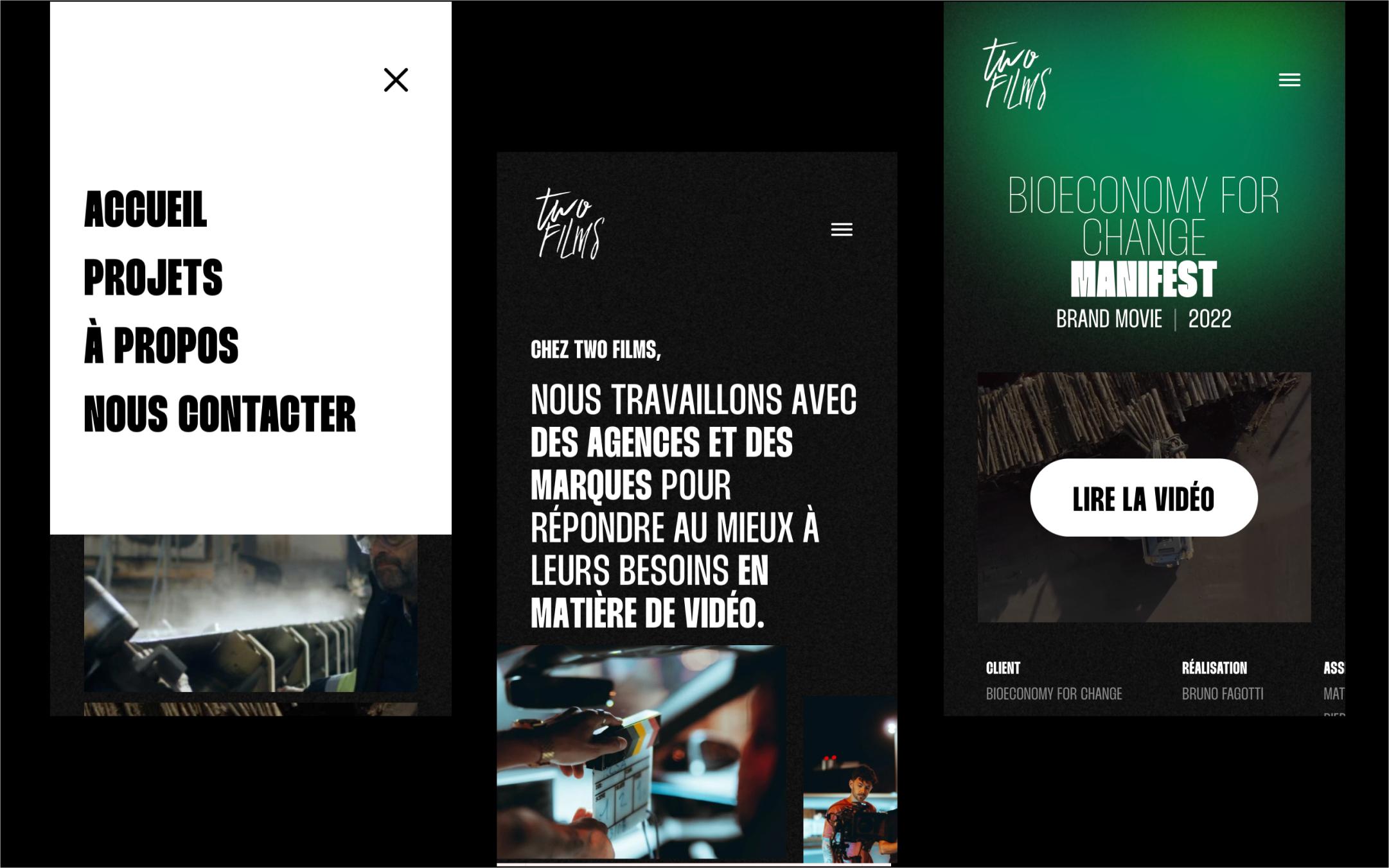 Webdesign de maquettes mobiles de site de productions audiovisuelles